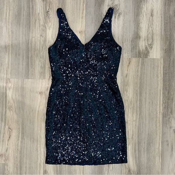 Nightway NW Dark Navy Blue Sequin Sleeveless V Neck Party Sheath Dress Size 10 - Picture 4 of 10